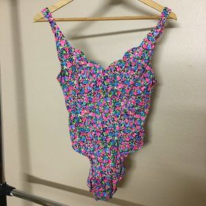 Vintage 80s Sassafrass rainbow neon 1 piece swim suit summer spring Bright color